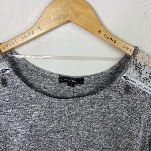 Sloane & Sadie Grey Lace Back Shoulder Zipper Knit Stretch Sweater Size Large L - Picture 5 of 15